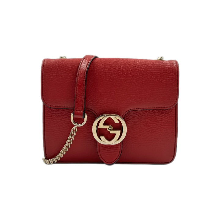 Gucci Interlocking G Chain Shoulder Bag in Red Leather