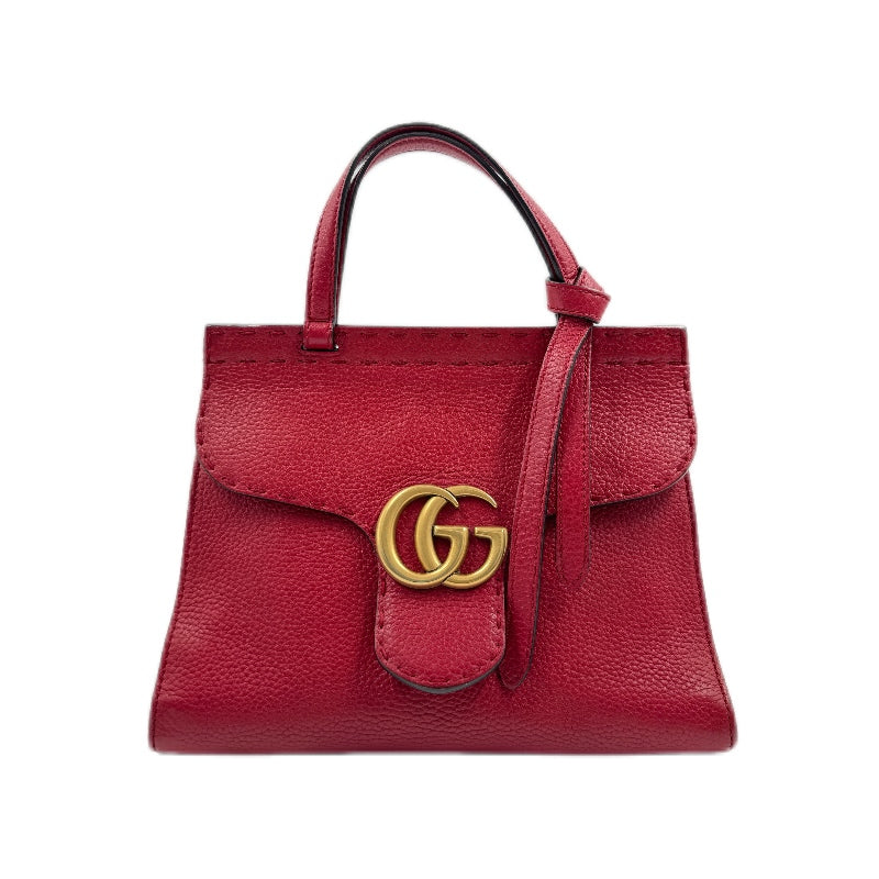 Gucci  Calfskin Small GG Marmont Top Handle Bag Vulcanic Red