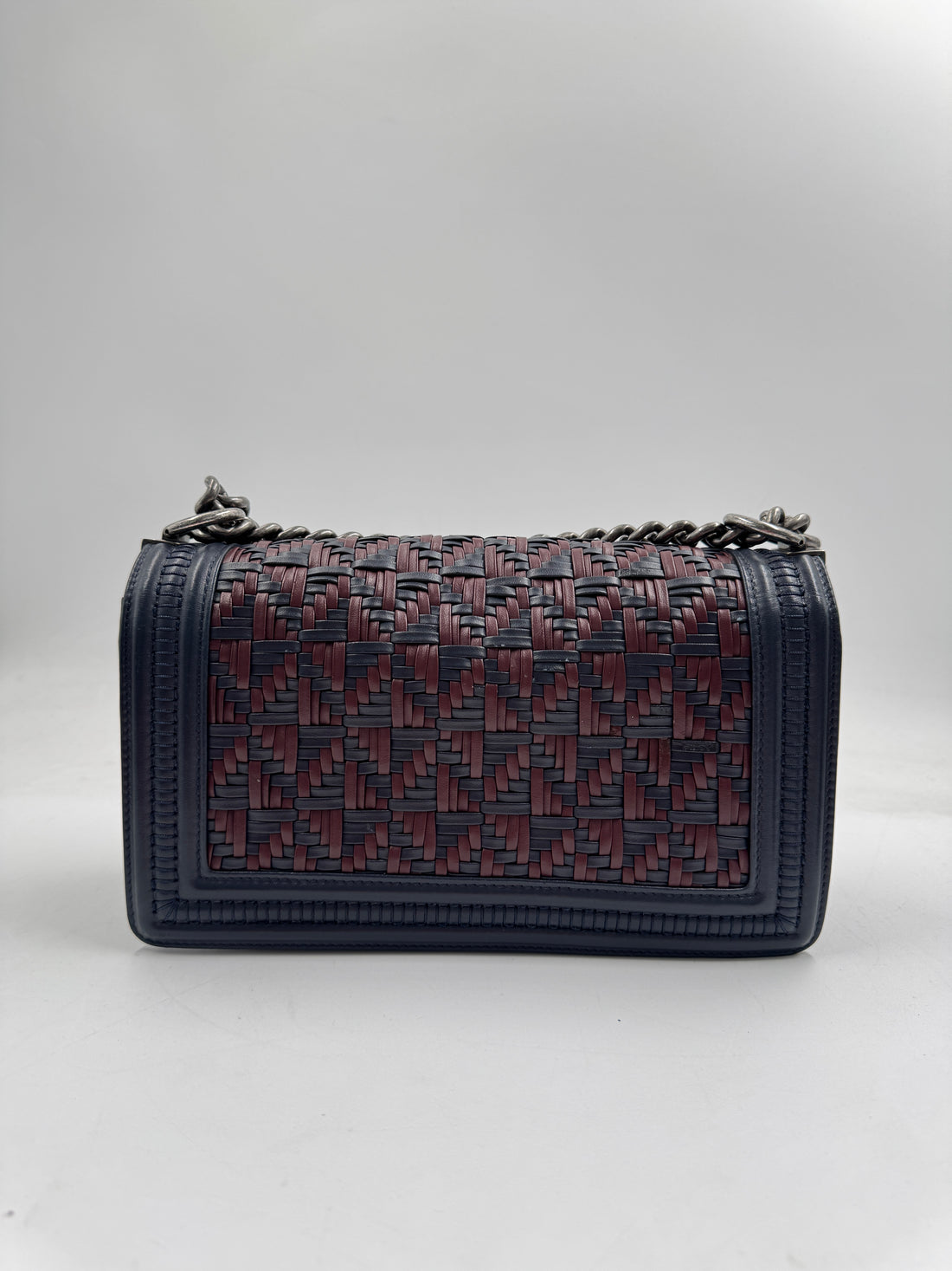 Chanel  Calfskin Woven Medium Boy Flap Blue Burgundy