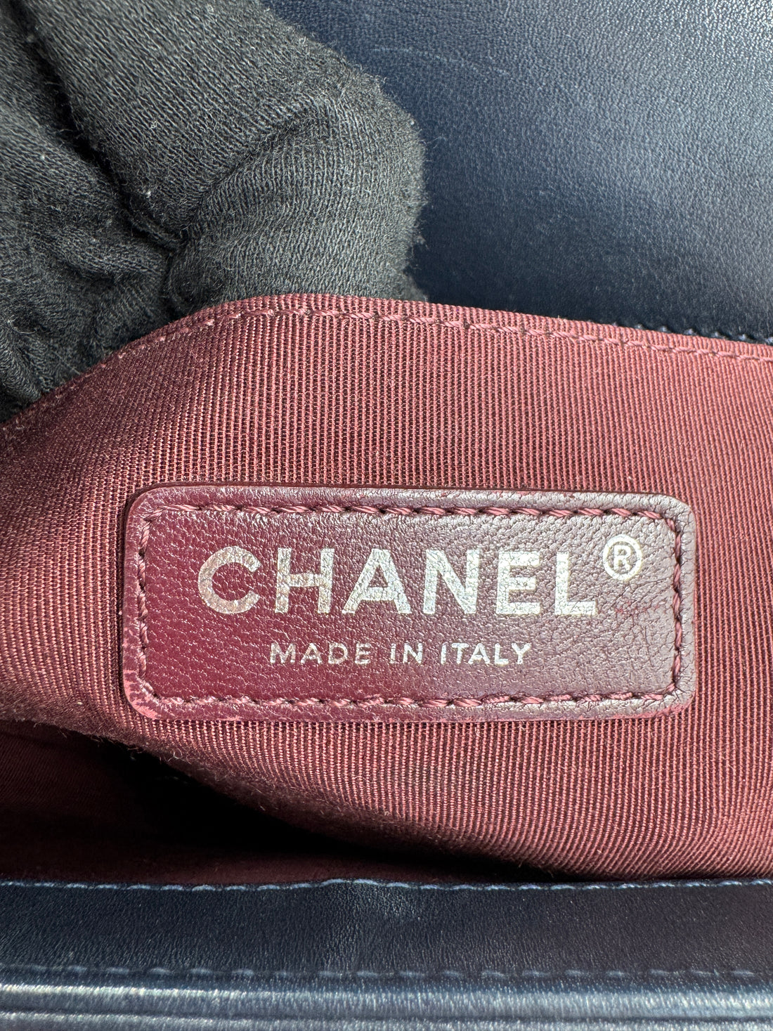 Chanel  Calfskin Woven Medium Boy Flap Blue Burgundy