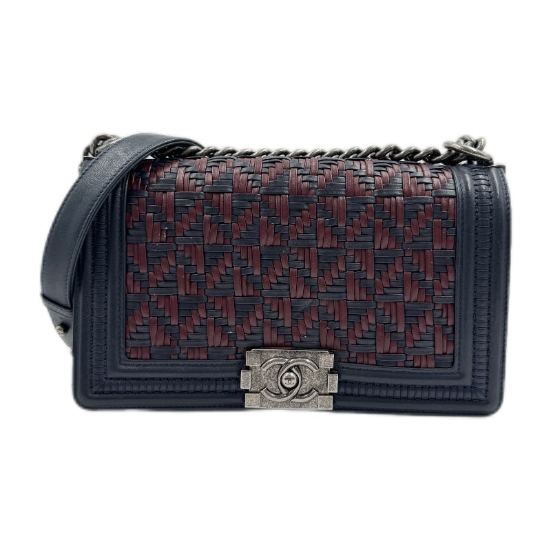 Chanel  Calfskin Woven Medium Boy Flap Blue Burgundy