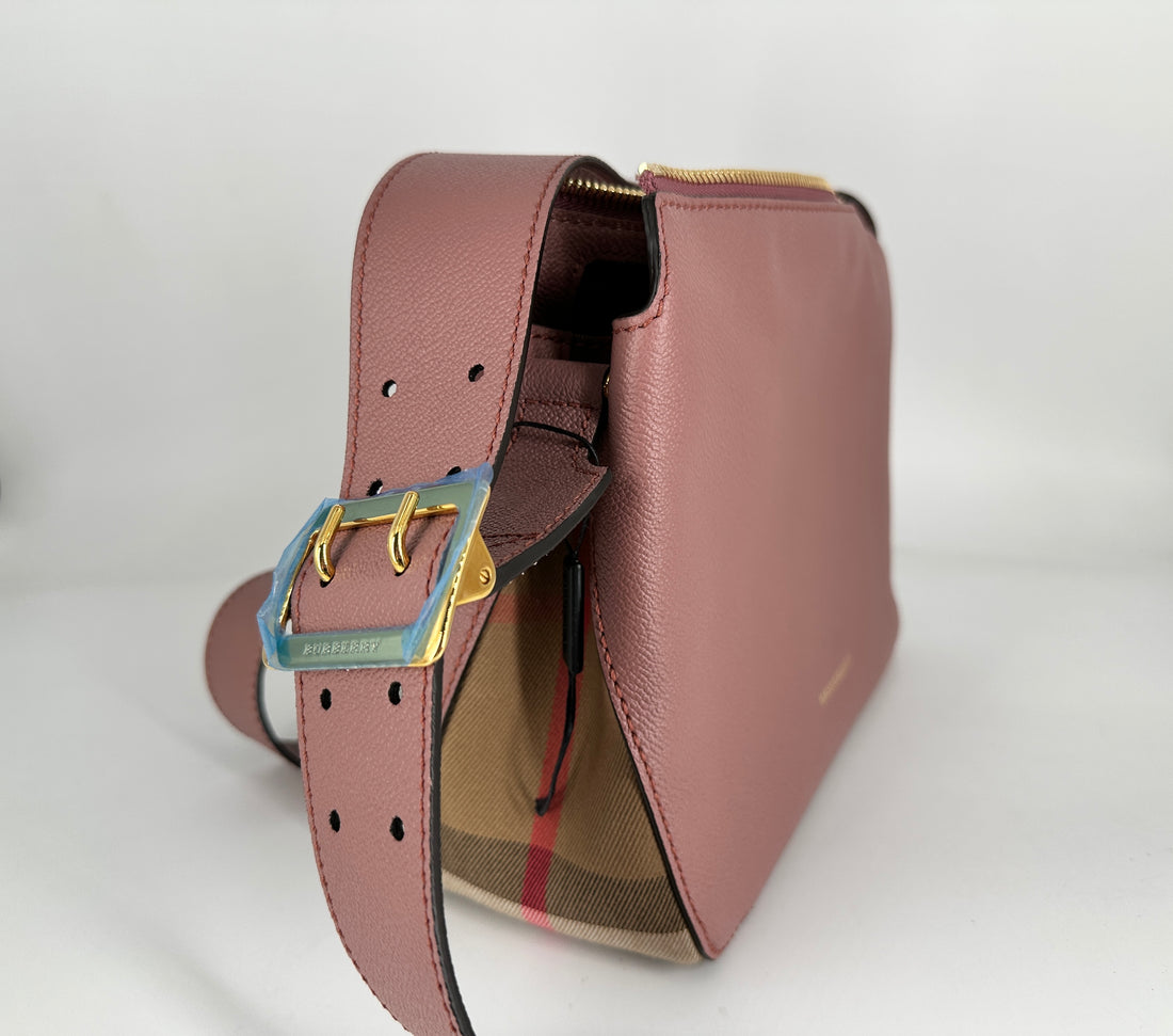 Burberry Nova Check Leather Canvas Shoulder Bag Pink