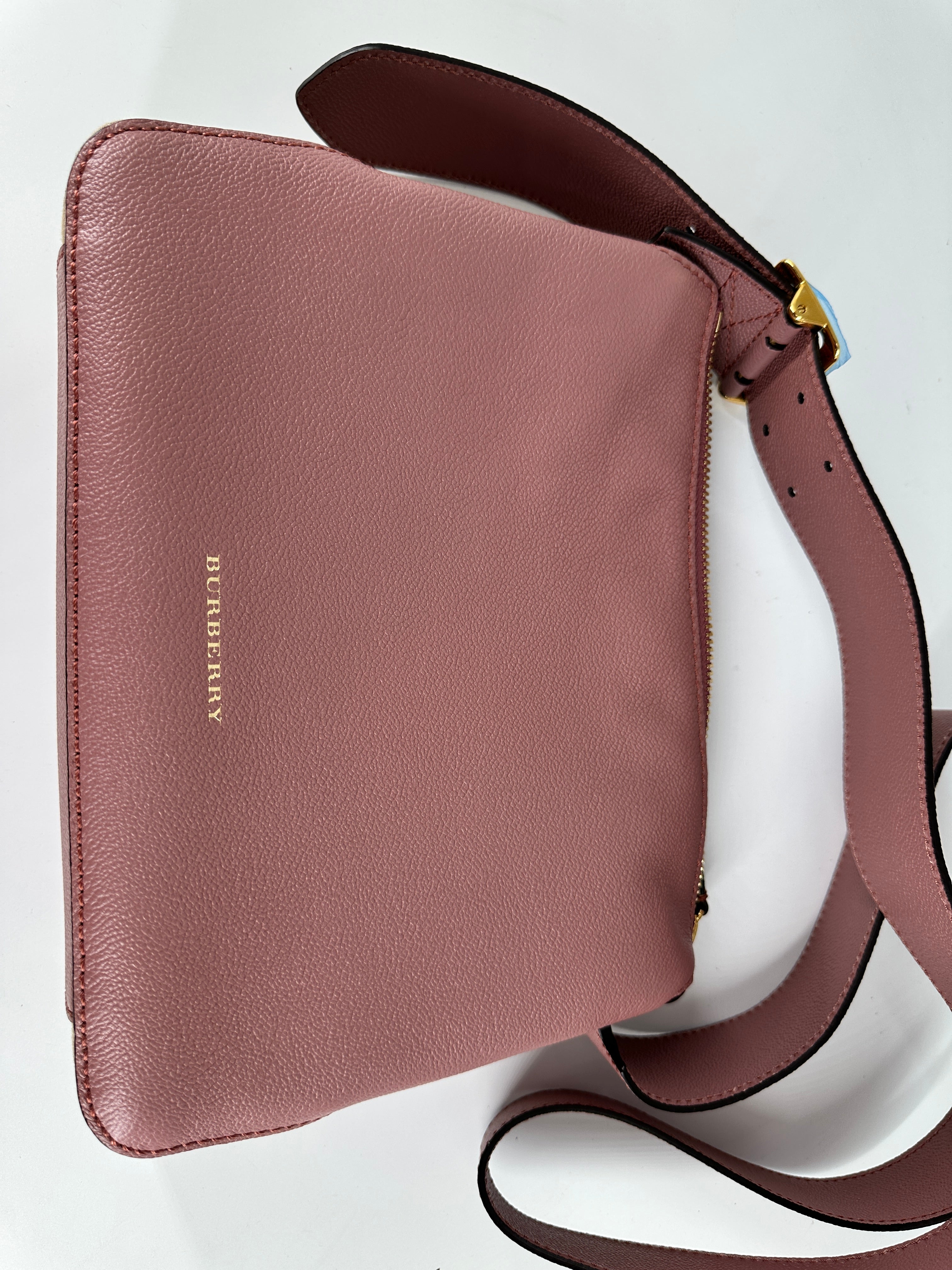 Burberry Nova Check Leather Canvas Shoulder Bag Pink