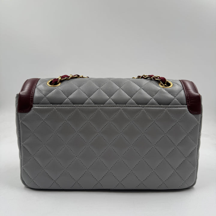 Chanel Lambskin Quilted Medium Two Tone Day Flap Grey Burgundy