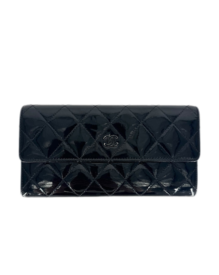 Chanel Patent Quilted Wallet Black