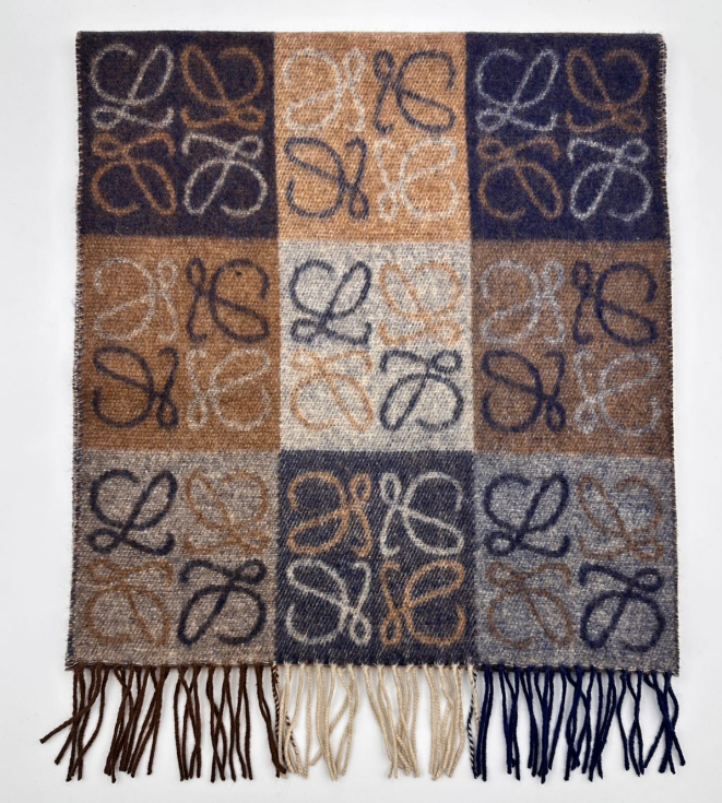 Loewe Printed Plaid Woolen Scarf in Brown LLS01