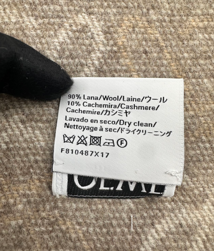 Loewe Printed Plaid Woolen Scarf in Beige LLS03