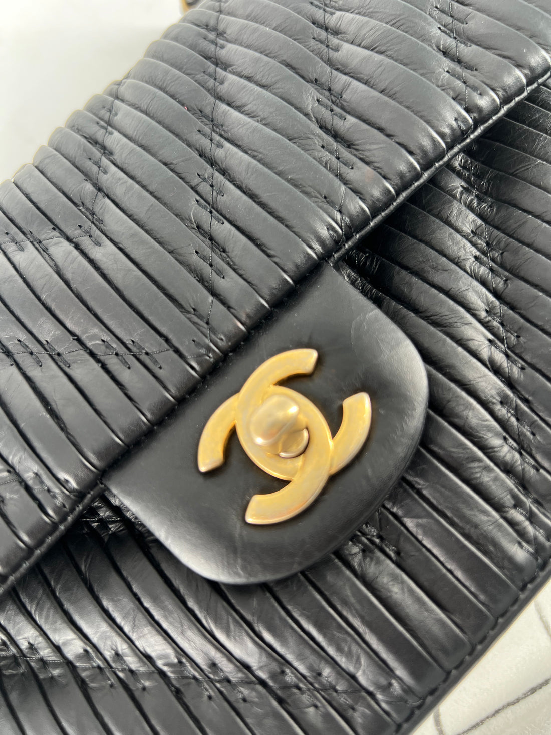 Chanel Coco Pleats Classic Double Flap Pleated Crumpled