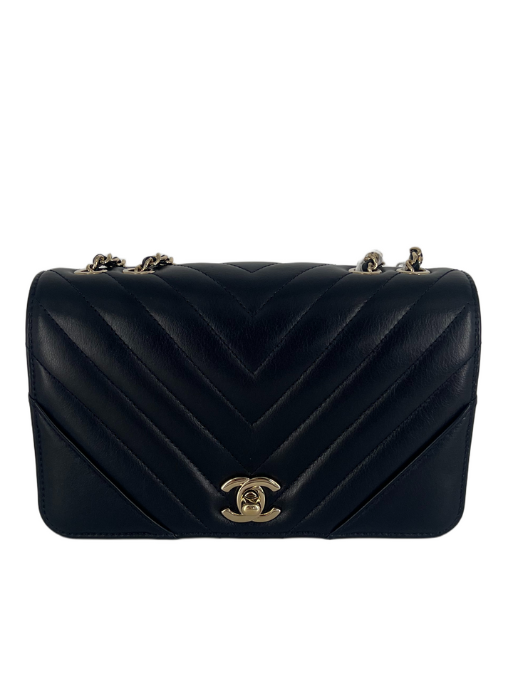 Chanel Calfskin Chevron Quilted Small Statement Flap Blue