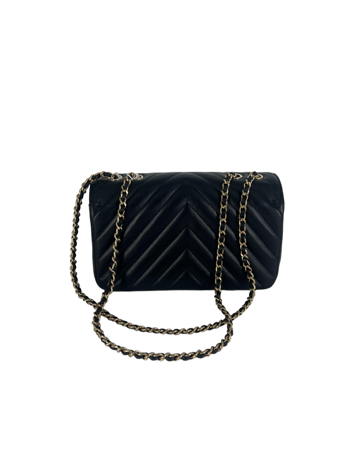 Chanel Calfskin Chevron Quilted Small Statement Flap Blue