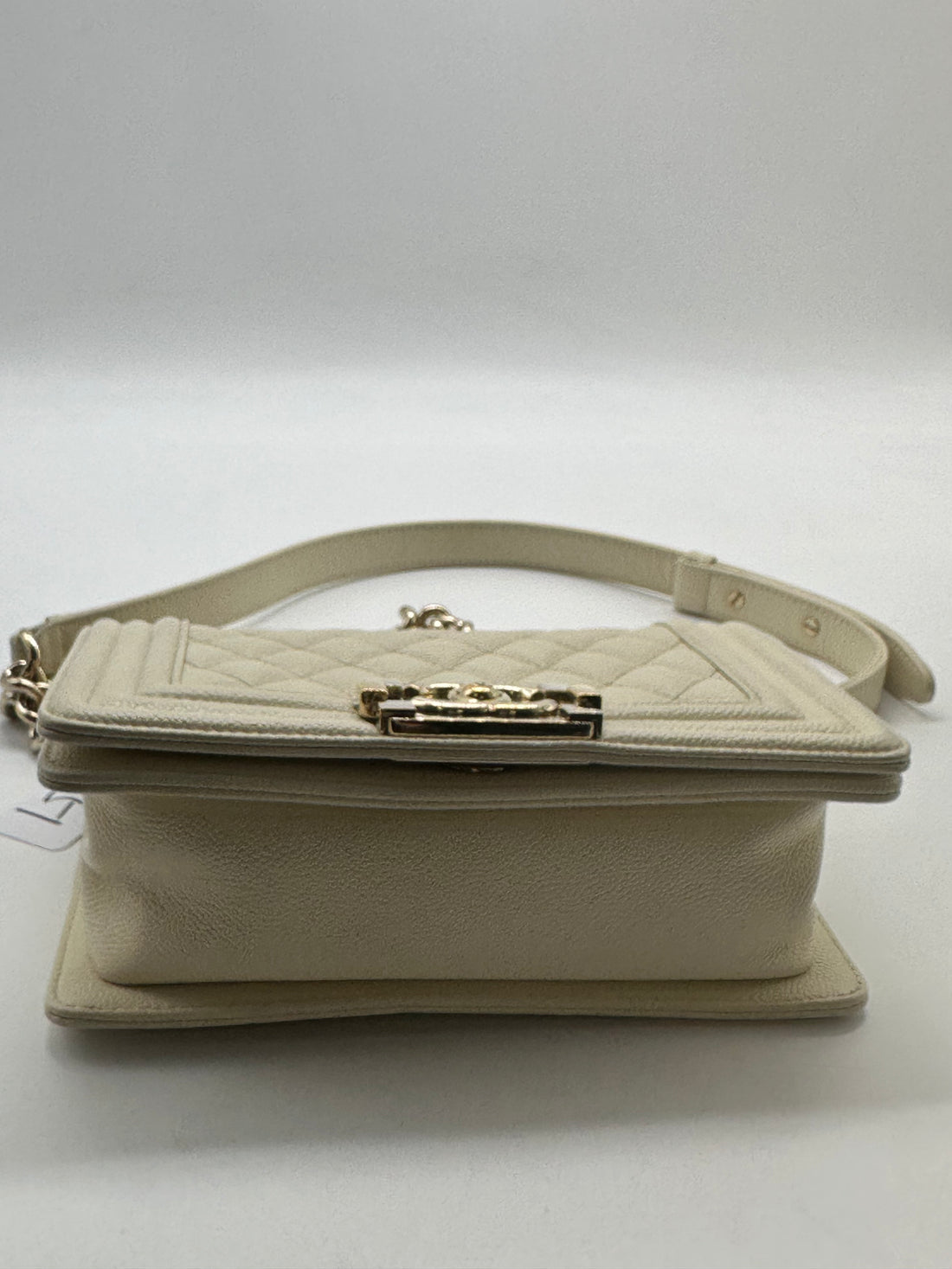 Chanel Quilted Caviar Flap Small Boy Bag Microchip White/Gold CC500