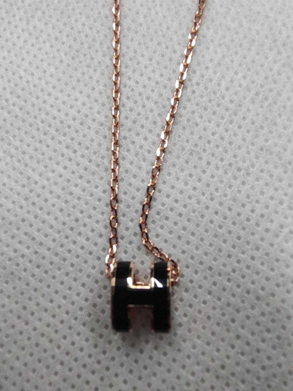 Hermes Mini Pop H Necklace,Rose Gold-Plated Chain/Black "H" HMN03