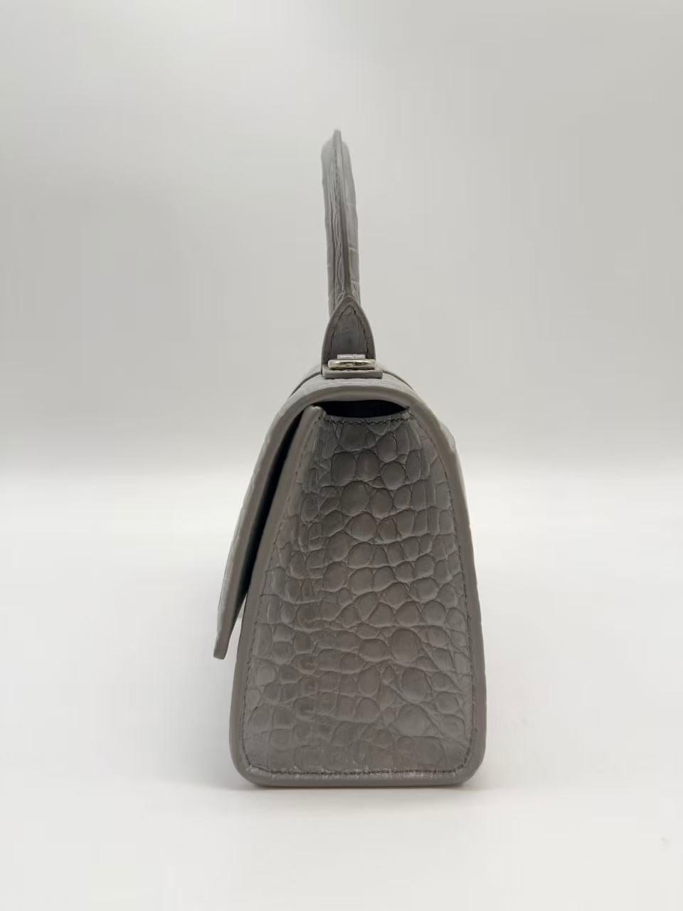 Balenciaga Crocodile Embossed XS Hourglass Top Handle Bag Grey BB40