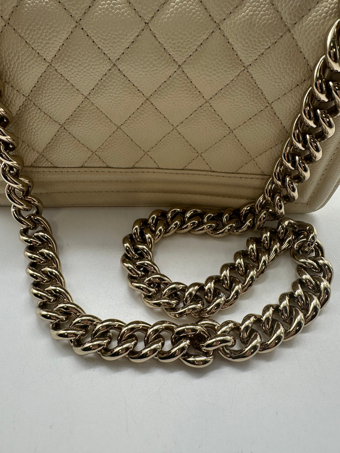 Chanel Quilted Caviar Flap Small Boy Bag Microchip White/Gold CC500