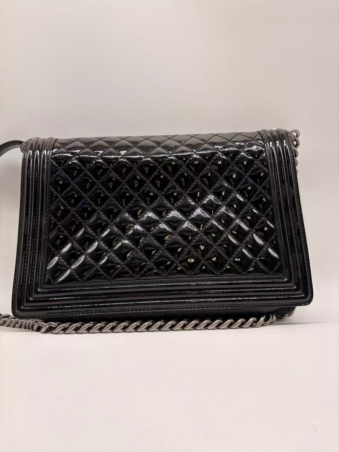 Chanel Quilted Patent Leather Boy Bag Large Black (17***51) CC790NA