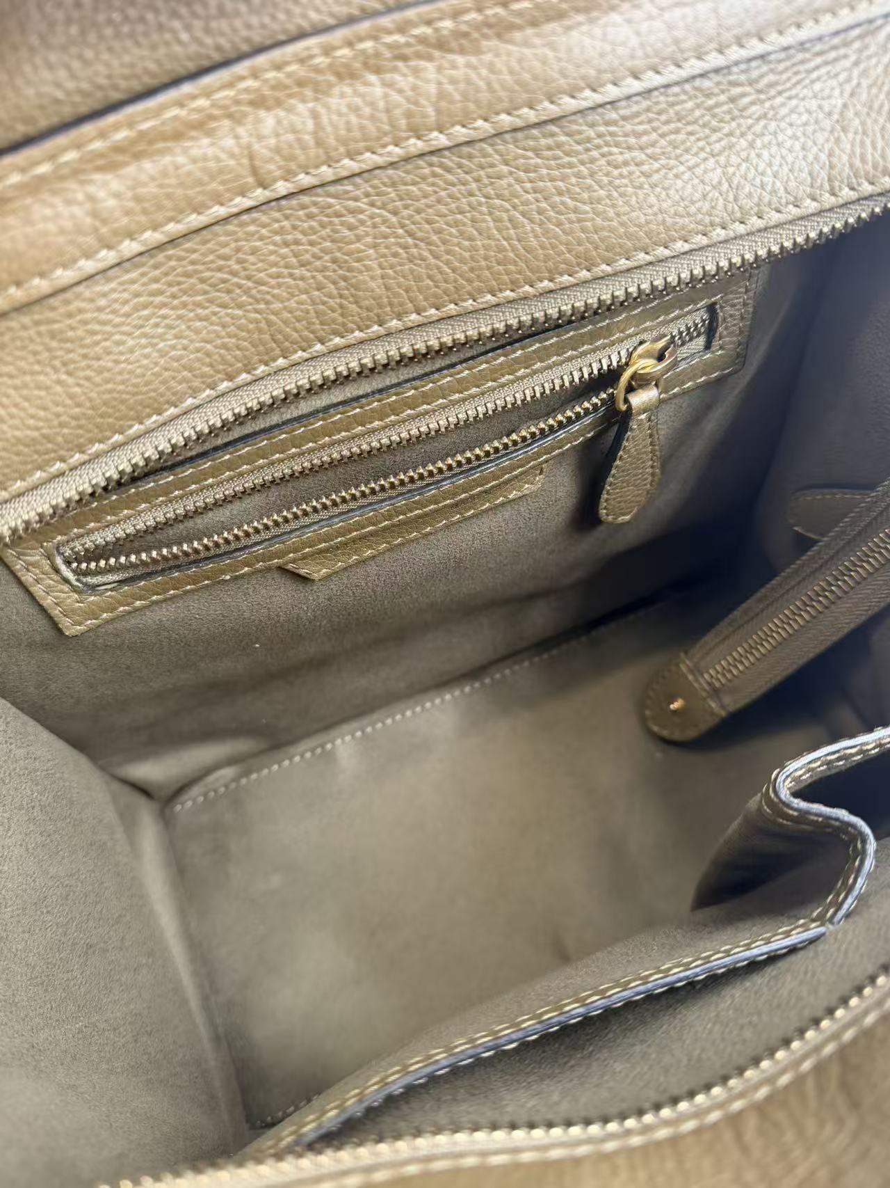 Celine Leather Shoulder Luggage Tote Olive Green CE114
