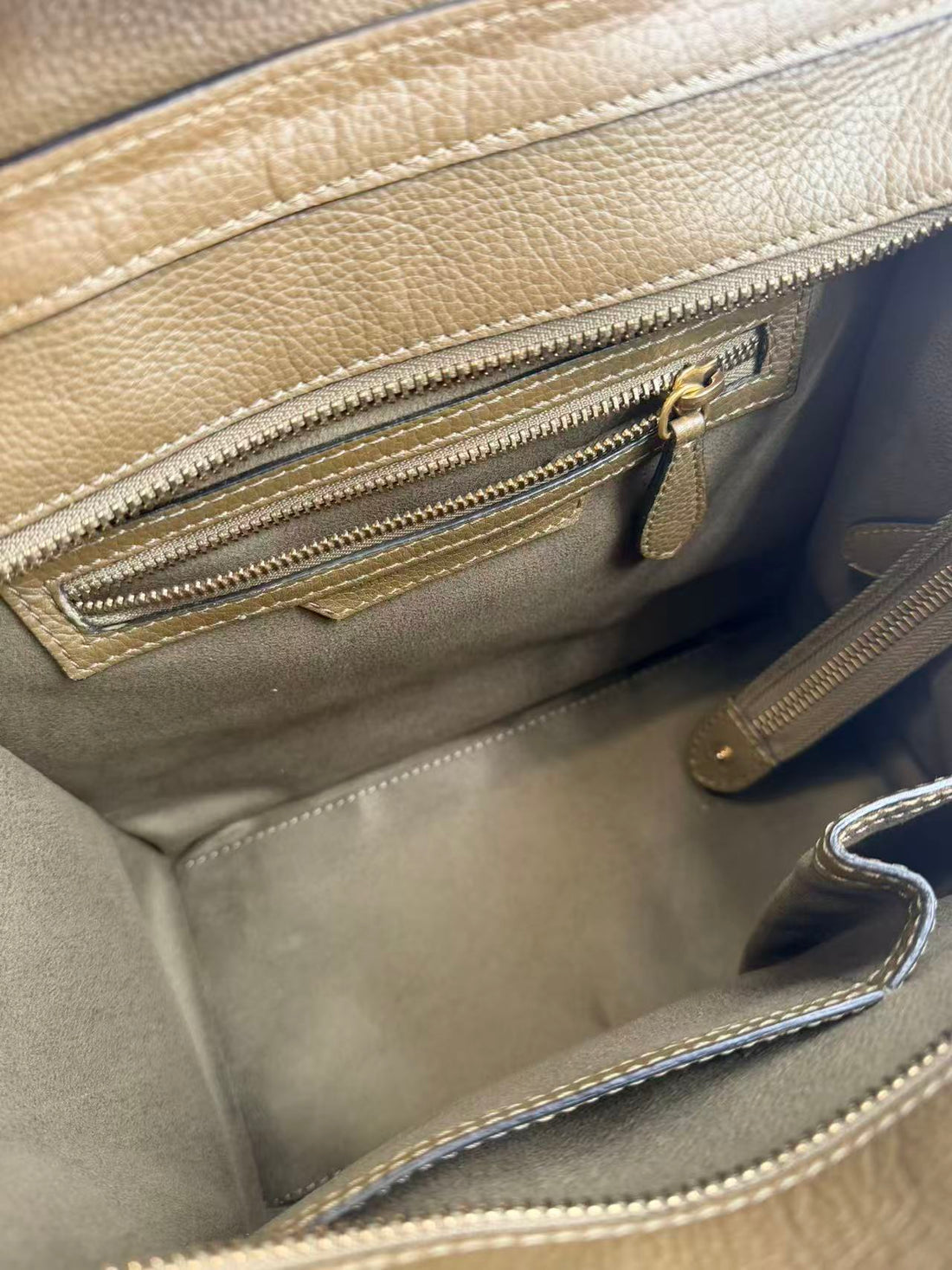 Celine Leather Shoulder Luggage Tote Olive Green CE114