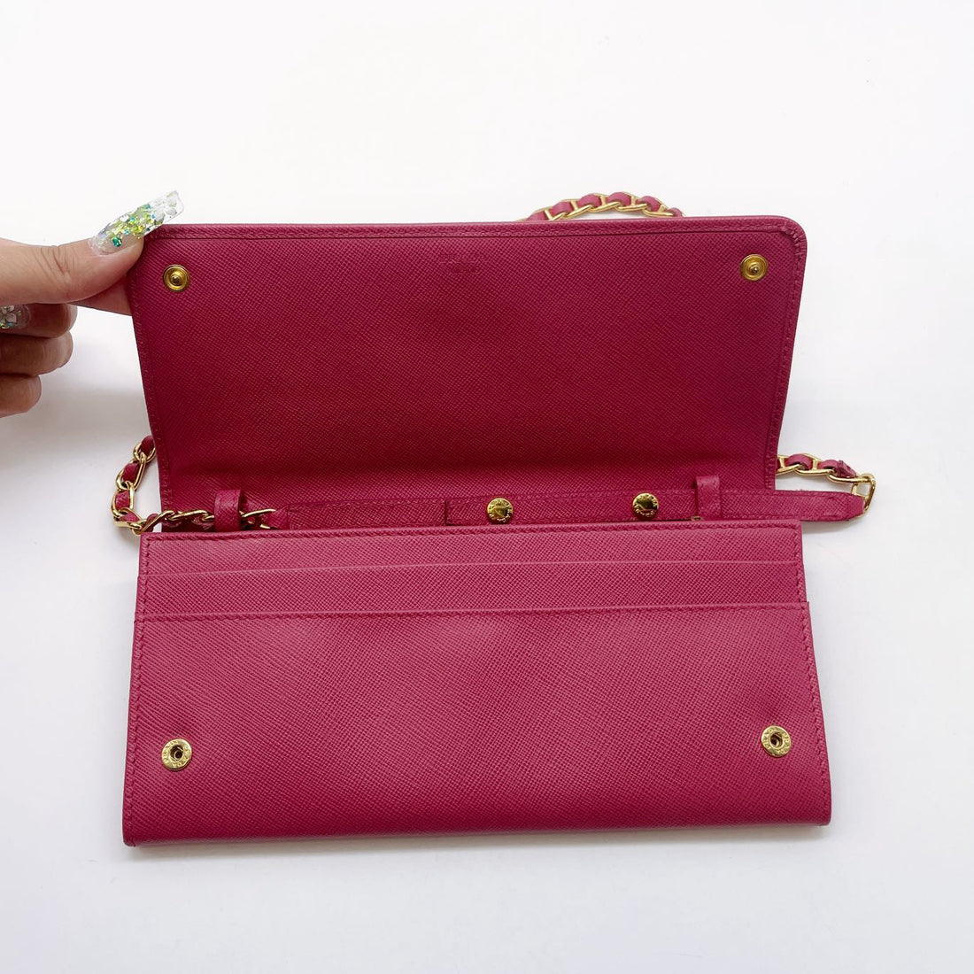 Prada Saffiano Leather Wallet On Chain Pink PR117