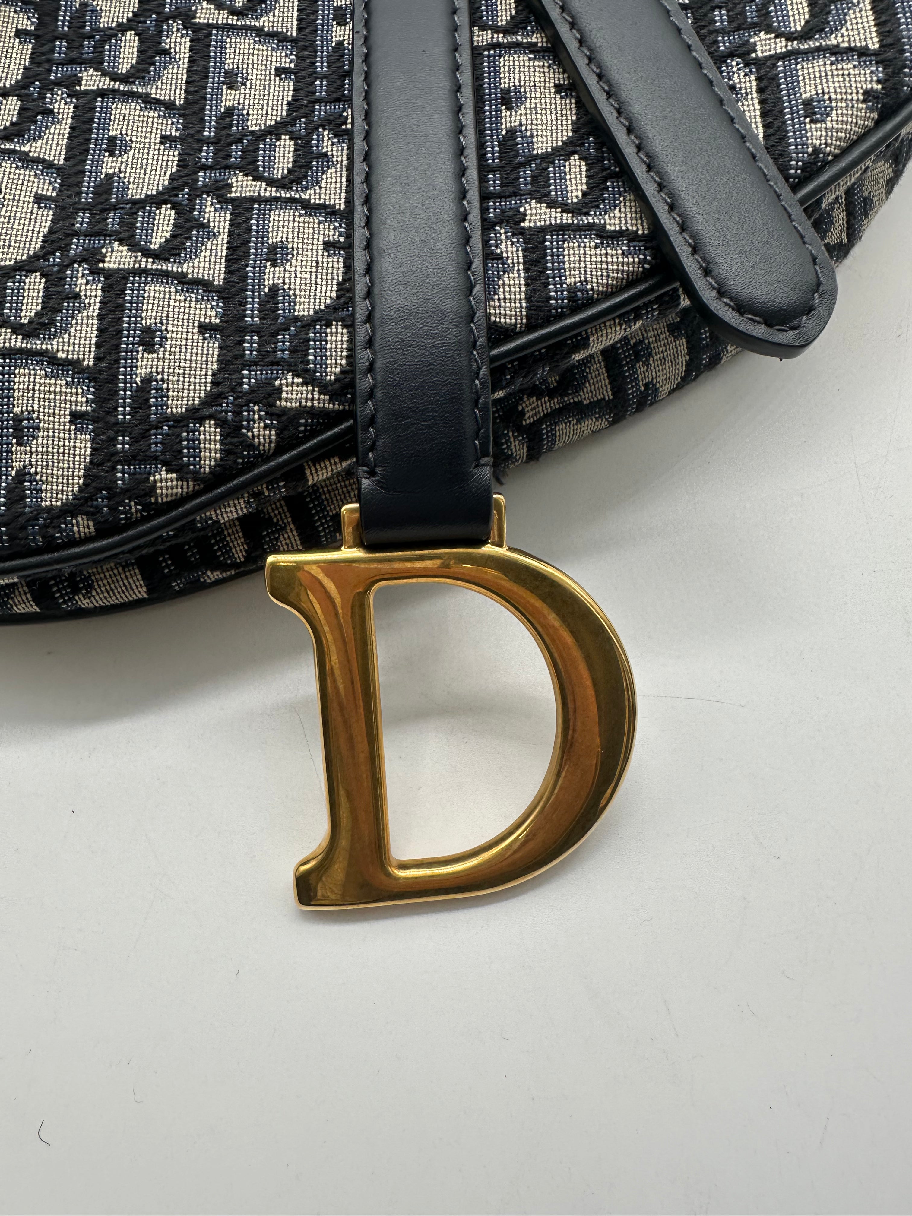 Christian Dior Medium Oblique Saddle Bag Blue DR218