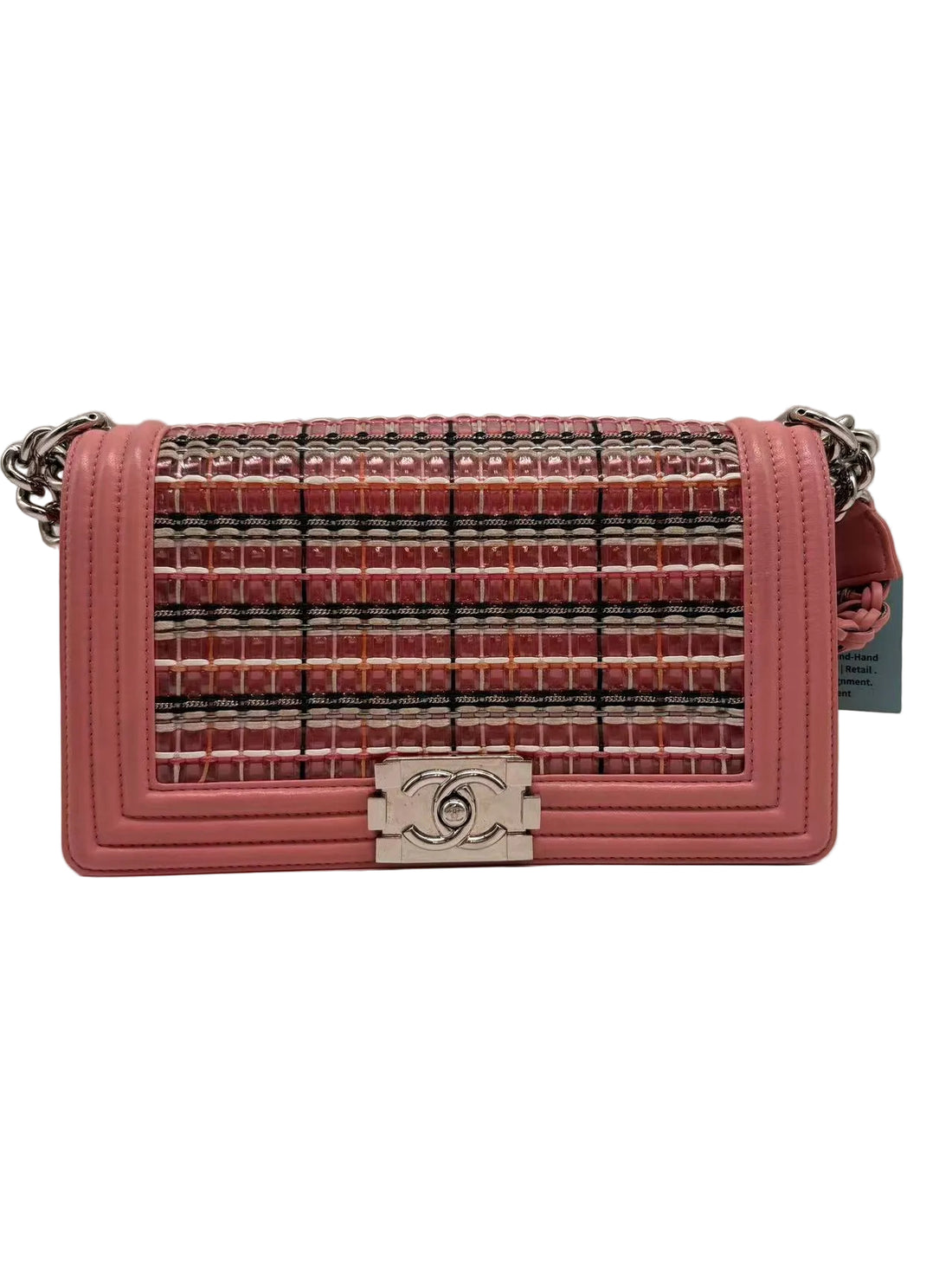 Chanel Woven Leather PVC Chain Matelasse Boy Bag Pink (24***60) CC789NA