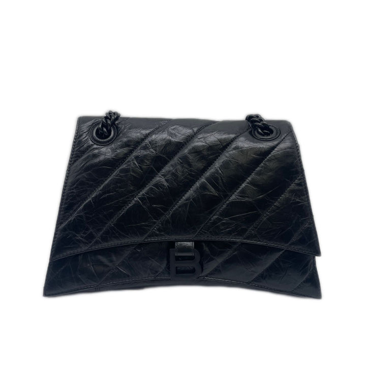 Balenciaga Crush Medium Black Quilted Leather Shoulder Bag BB29