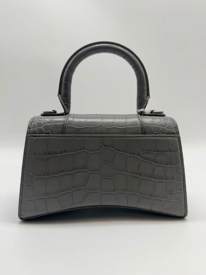 Balenciaga Crocodile Embossed XS Hourglass Top Handle Bag Grey BB40